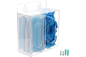 Aphbrada Acrylic Mask and Gloves Dispenser Holder with Lid, Wall Mount Double Dispenser Hoder for Face Mask, Hairnet, Shoe Cover, Bouffant Cap - Can Hang on The Wall and Stand on The Table (Clear)