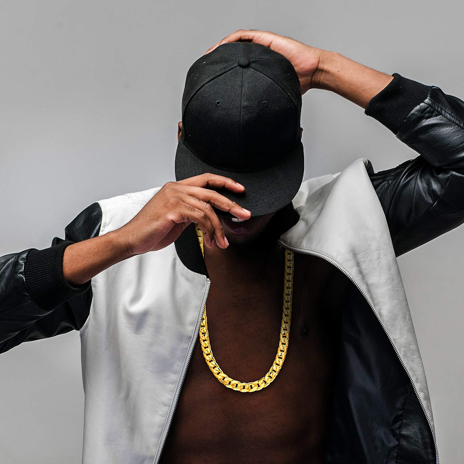 Gejoy 4 Pieces Fake Gold Chains Stainless Steel Chunky Necklace Faux 80s, 90s Gold Chain for Hip Hop Rapper Party Favors, 8 mm 24 Inch Long