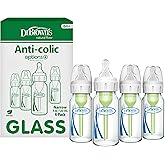 Dr. Brown's Anti-Colic Options+ Narrow Glass Baby Bottle with Level 1 Slow Flow Nipple, BPA-Free, 4 oz/120mL, 0m+, 4-Pack (Packaging May Vary)