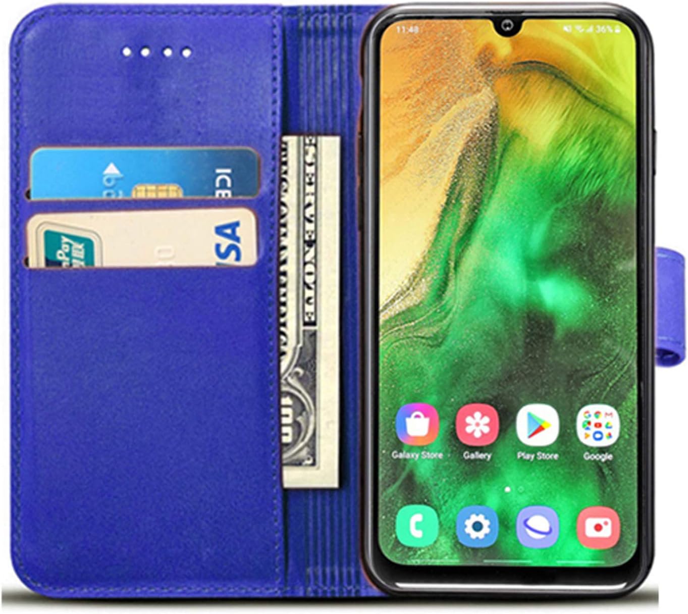 Case Compatible for Samsung Galaxy A20e (5.8 Inch) Leather Magnetic Closure Flip Card Holder Wallet Stand View Protective Cover for Samsung Galaxy A20e (Blue) - Image 3