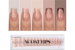 BTArtboxnails XCOATTIPS French Tip Press on Nails - Fall Fake Nail Short Square Nail Tips, Skin Tones Soft Gel Nails False Nail, Soak Off Acrylic Nails Extensions