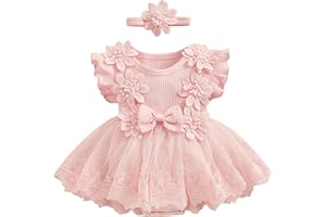 ZAXARRA Infant Baby Girl Lace Romper Baby Tulle Dress Romper Flowers Bodysuit Spring Summer Festival Clothes with Headband