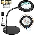 IVMAIE 10X Magnifying Glass with Light, Flexible Gooseneck Lighted Magnifier with Stand, 5 Color Modes Dimmable LED Desk Lamp Hands Free for Crafts Painting Sewing Jewelry Reading Close Work