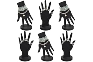 MOOCA 6-Piece Real Wooden Hand Form Jewelry Display Set, 2 Way Design for Wall Hanging or Standalone Mannequin Finger Hand Display, Premium Real Wood Sturdy Base, Black Color