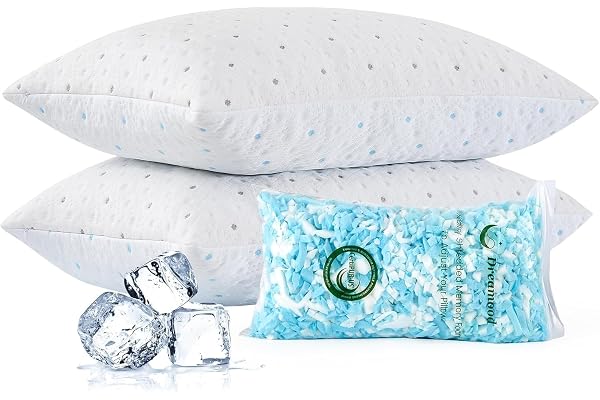 Dreamood Pillows Queen Size 2 Pack with Bamboo Fiber Cooling Bed Pillow with Hypoallergenic Cover Shredded Memory Foam Pillow