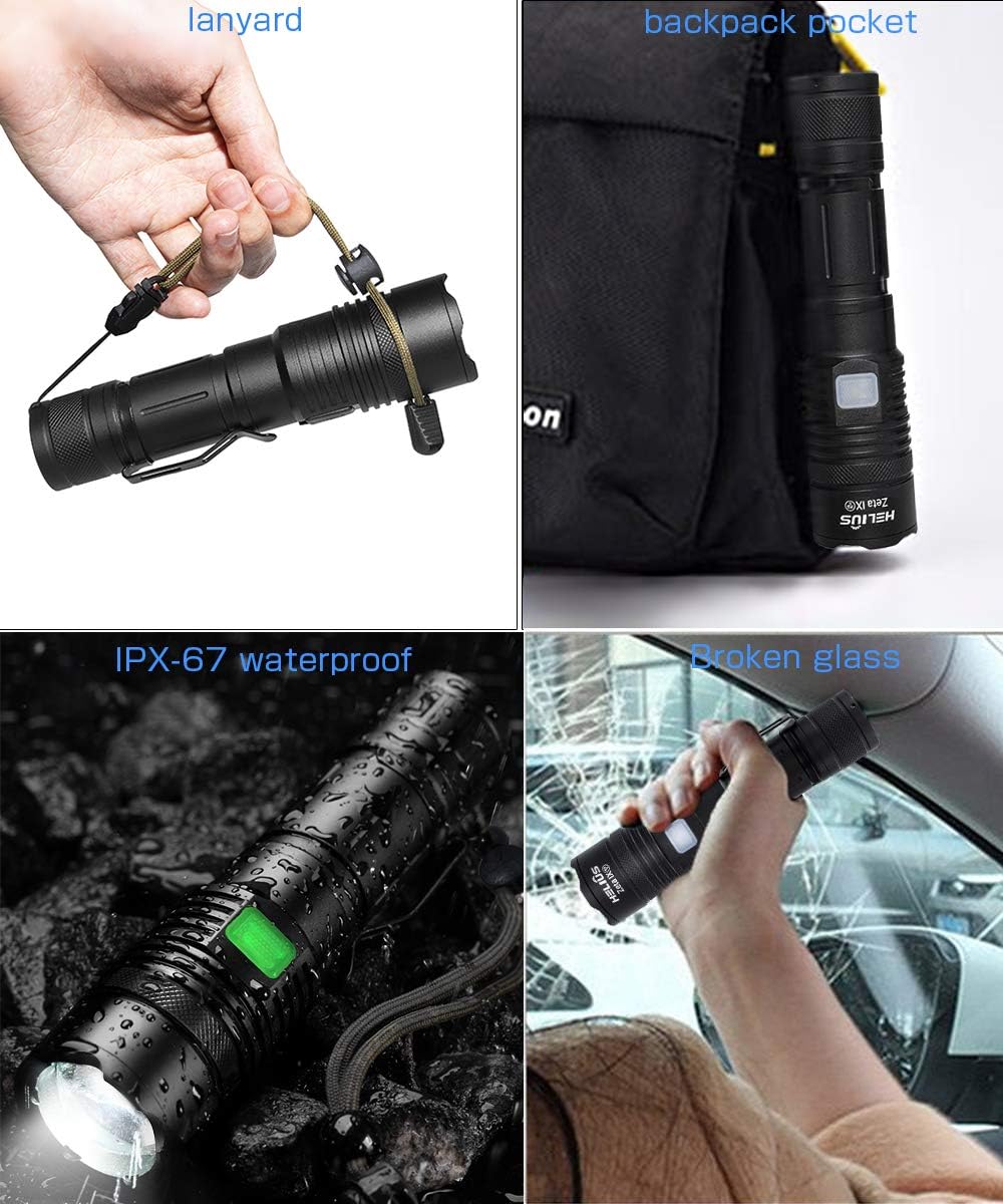 Rechargeable Usb Led Flashlights 2500 High Lumens, Zoomable 5Modes tactical Flash Light, Cree XHP50 Bright Handheld Lights, Powerful Torch, Waterproof, Power Display, 18650 Battery, Camping Outdoor Emergency - - 