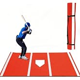 Qryovsa Thickened Baseball Hitting Mat 12ft x 6ft 10ft&times;5ft Home Plate Batters Box Turf Mat,0.4in Thick Waterproof Indoor/Outdoor Batting Cage Mat for Softball Pitching Mound, with Portable Carry Bag