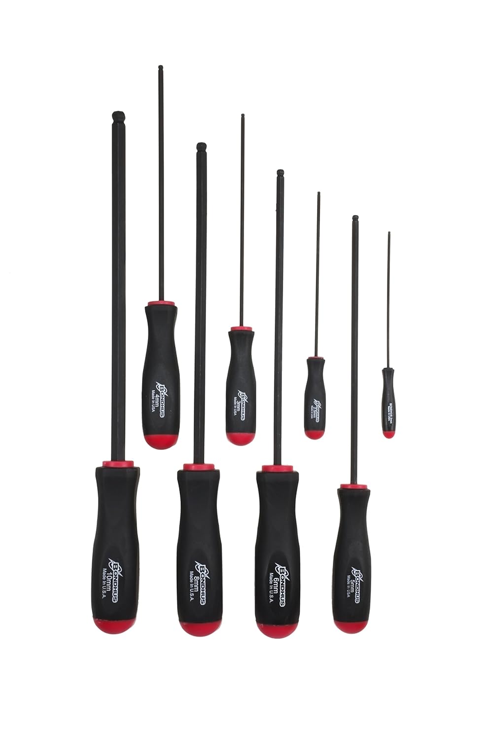 Bondhus 10733 Set of 8 Balldriver Screwdrivers, ProGuard Finish, Long Length, sizes 2-10mm