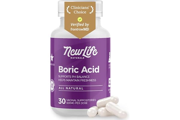 NewLife Naturals - Medical Grade Boric Acid Vaginal Suppositories - 600mg - 100% Pure Womens pH Balance Pills - Yeast Infecti