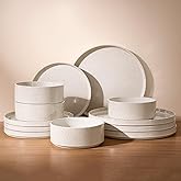 Famiware Nebula Plates and Bowls Sets, 12 Pieces Dinnerware Sets, Dishes Set for 4, Creamy White with Colorful Speckles