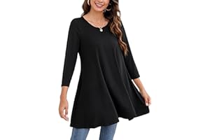 ENMAIN Womens Tunic Tops 3/4 Sleeve Plus Size Loose Fit Tunics Dressy Casual Paisley Floral Swing Flare Top for Leggings