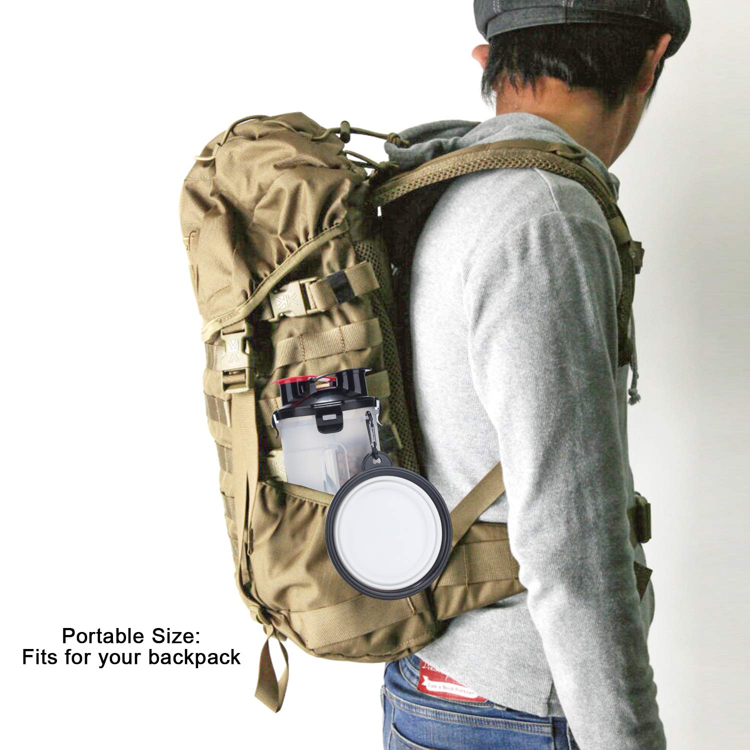 Dog Water Bottle Food Container - VIPpet 2 in 1 Travel Dog Water Dispenser With 2 Collapsible Silicone Bowls for Pets