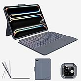 Magitype Case with Keyboard Compatible for iPad Pro 11 inch(M4, M5): Bluetooth Wireless Detachable Magnetic Stand Rechargeable Keyboard with Removable Cover with Trackpad, White Backlit (Grey)
