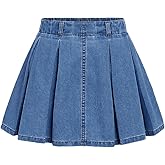 Verdusa Girl's Pleated Denim Skirt Elastic Waist A Line Flared Mini Skirt