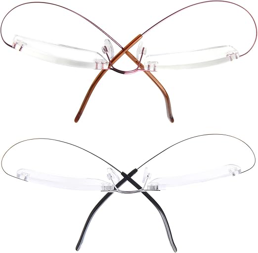 purple rimless eyeglasses