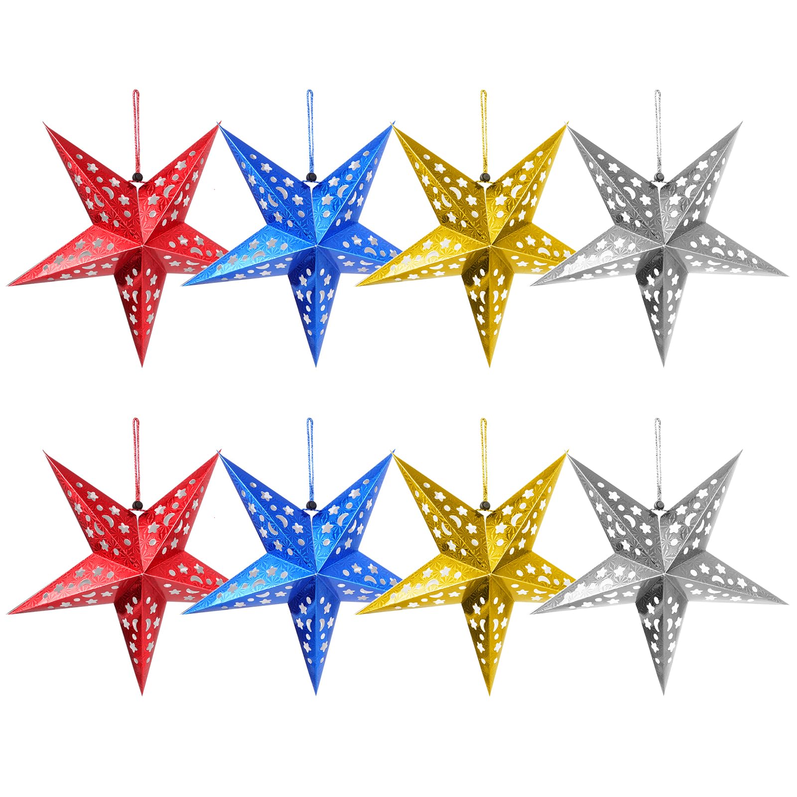 Artibetter Star Christmas Ornament 8pcs Pentagram Pendant Gold Decor Blue Garland Ceiling Light Cover Chandelier Light Fixture Paper Star Light Paper Pentagram 3d Lampshade Wedding