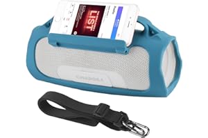 TXEsign Silicone Case for JBL Charge 4 Portable Waterproof Speaker, Travel Carrying Case Protective Pouch Cover with Handle Adjustable Shoulder Strap and Phone Holder Stand (Blue)