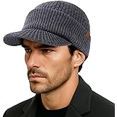 TOP-EX PolarWool™ 100% Merino Wool Winter Hat for Men Fleece Lined Visor Beanie with Brim Outdoor Knit Cap for Cold Weather