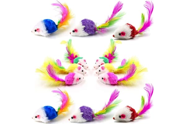 Cat Mice Toys for Indoor Cats 12PCS, 5 Color Variety Mouse Cat Toy for Cats Pet, Furry Kitty Toy Mice Rattle Small Mouse Kitt