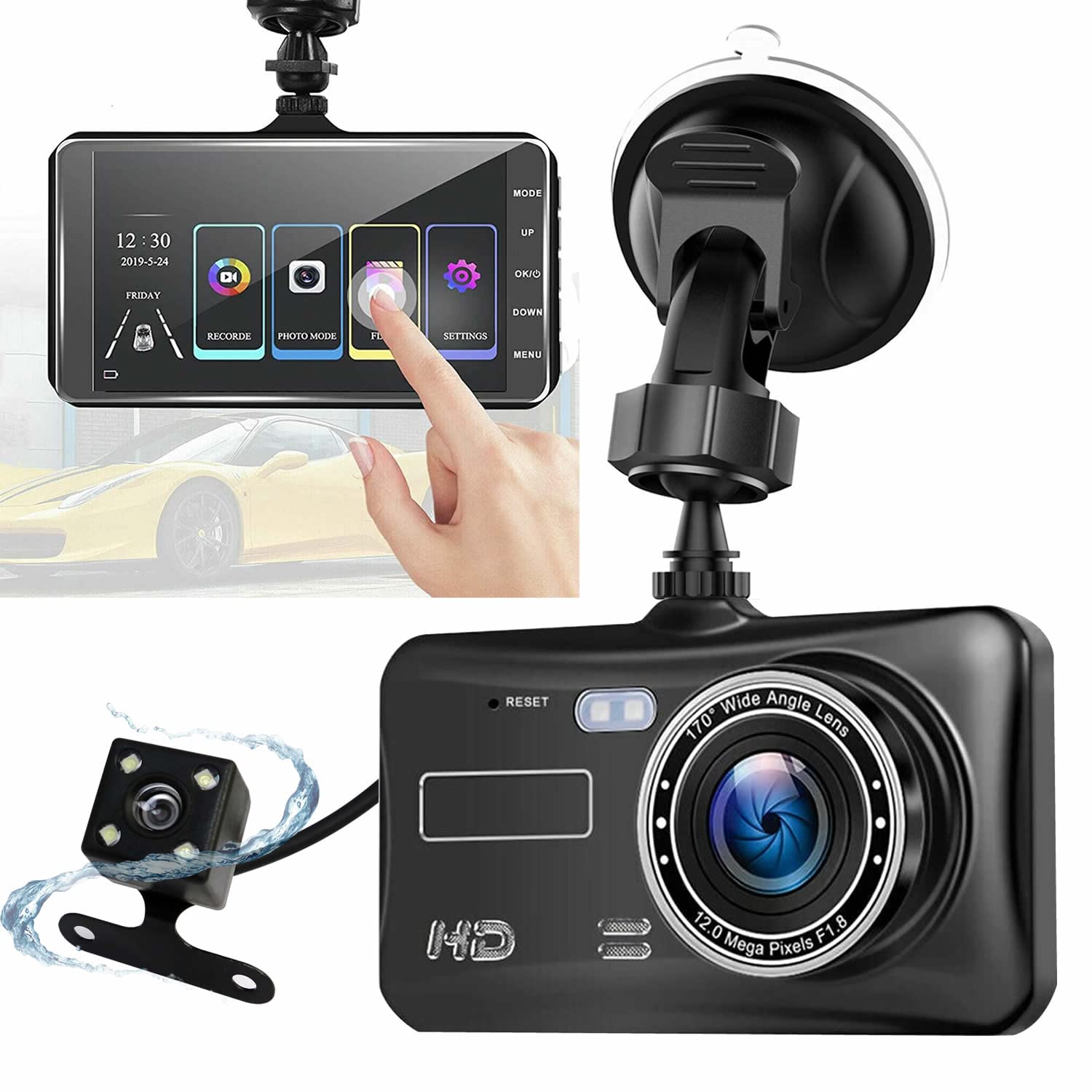 Dash Cam Front and Rear 1080P Full HD Dual Dash Camera In Car Camera Dashboard Camera Dashcam for Cars 170 Wide Angle HDR with 4.0" Touchscreen LCD Display Night Vision Motion Detection and G-sensor