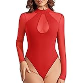 Avidlove Long Sleeve Bodysuits for Women Mesh Bodysuit Top Mock Neck Thong Body Suit Going Out Tops