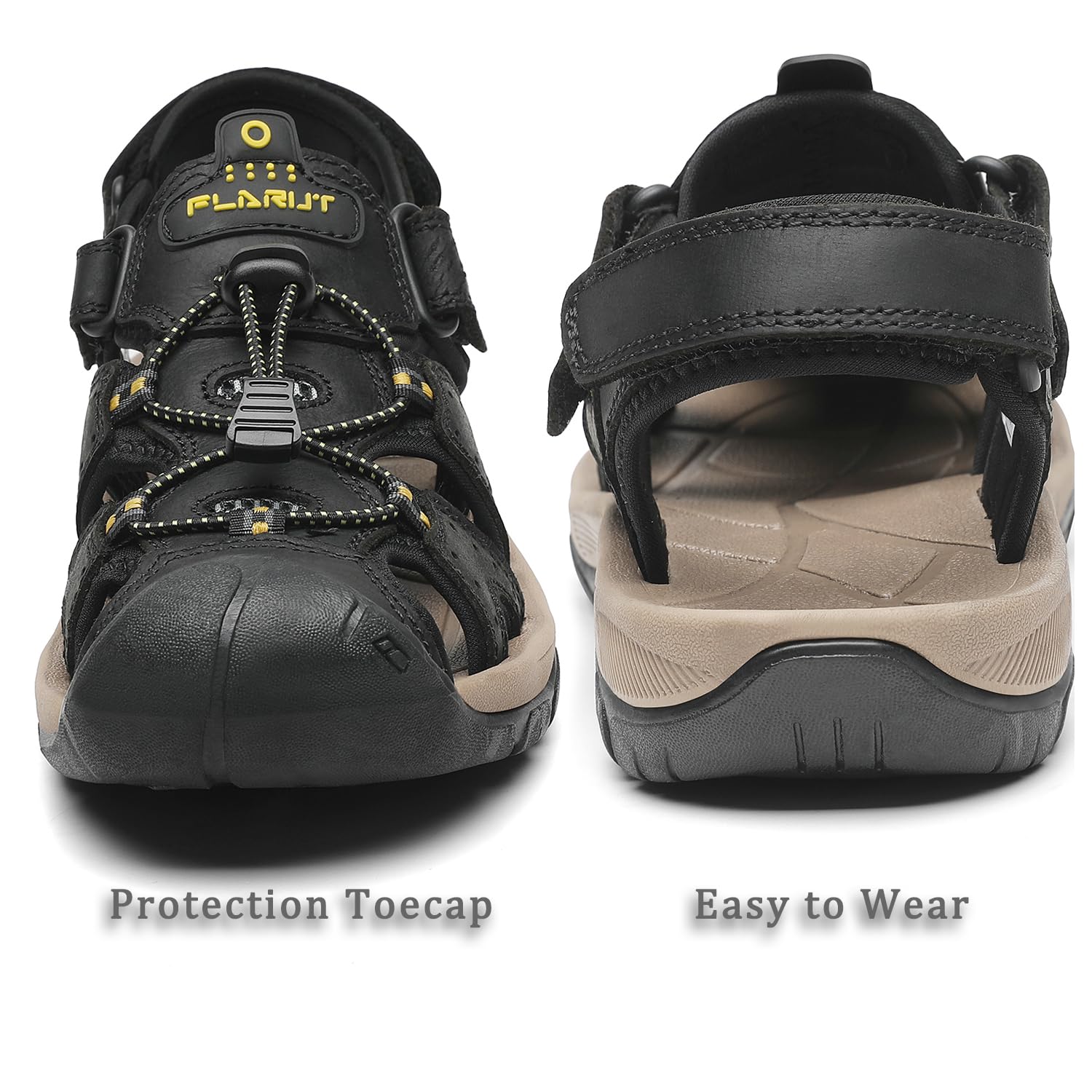 FLARUT Sandalen Herren Outdoorsandalen Sommer Wanderschuhe Trekkingsandalen Leder Strand Wandersandale Laufschuhe Lässige Sneaker Sportsandalen(schwarz,43) 5