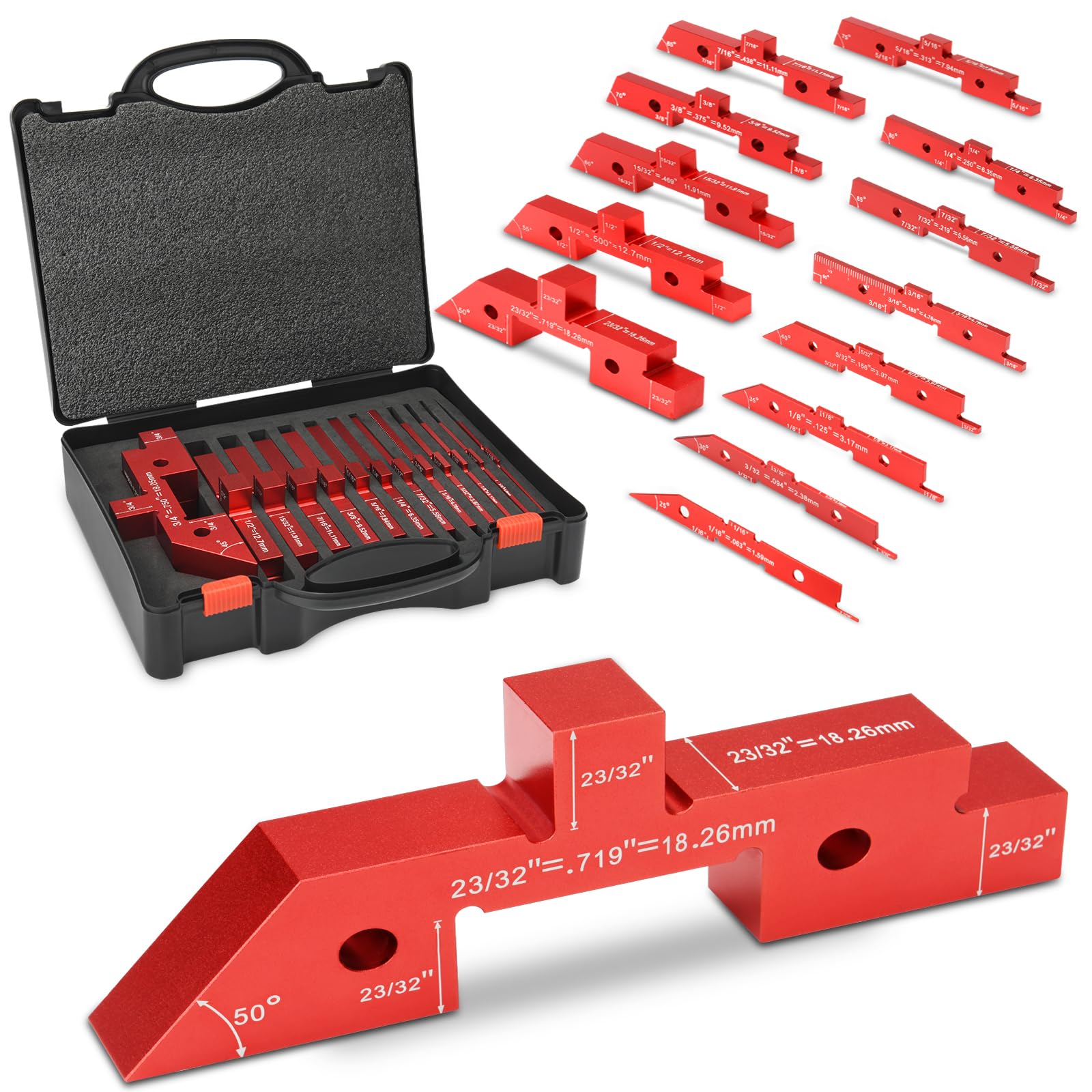 Photo 1 of Comfylichi Table Setup Blocks for Woodworking, 14pcs Aluminum Alloy Precision Set up Bars, Precision Height, Depth, Angle & Fence Alignment Gauge Set - Router and Saw Accessories with Storage Case