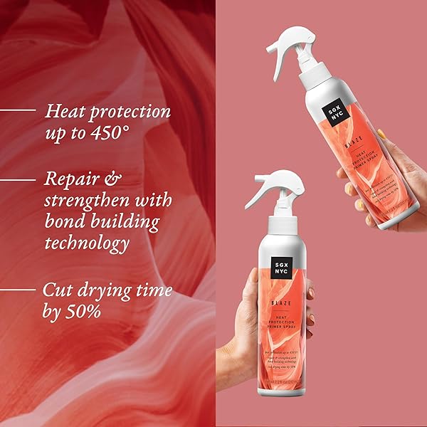 SGX NYC BLAZE LEAVE-IN HEAT PROTECTION AND PRIMER – HEAT PROTECTOR INFUSED WITH CERAMIDES – HEAT STYLING SPRAY REVITALIZES DAMAGED HAIR – 7.2 OZ, CRANBERRY