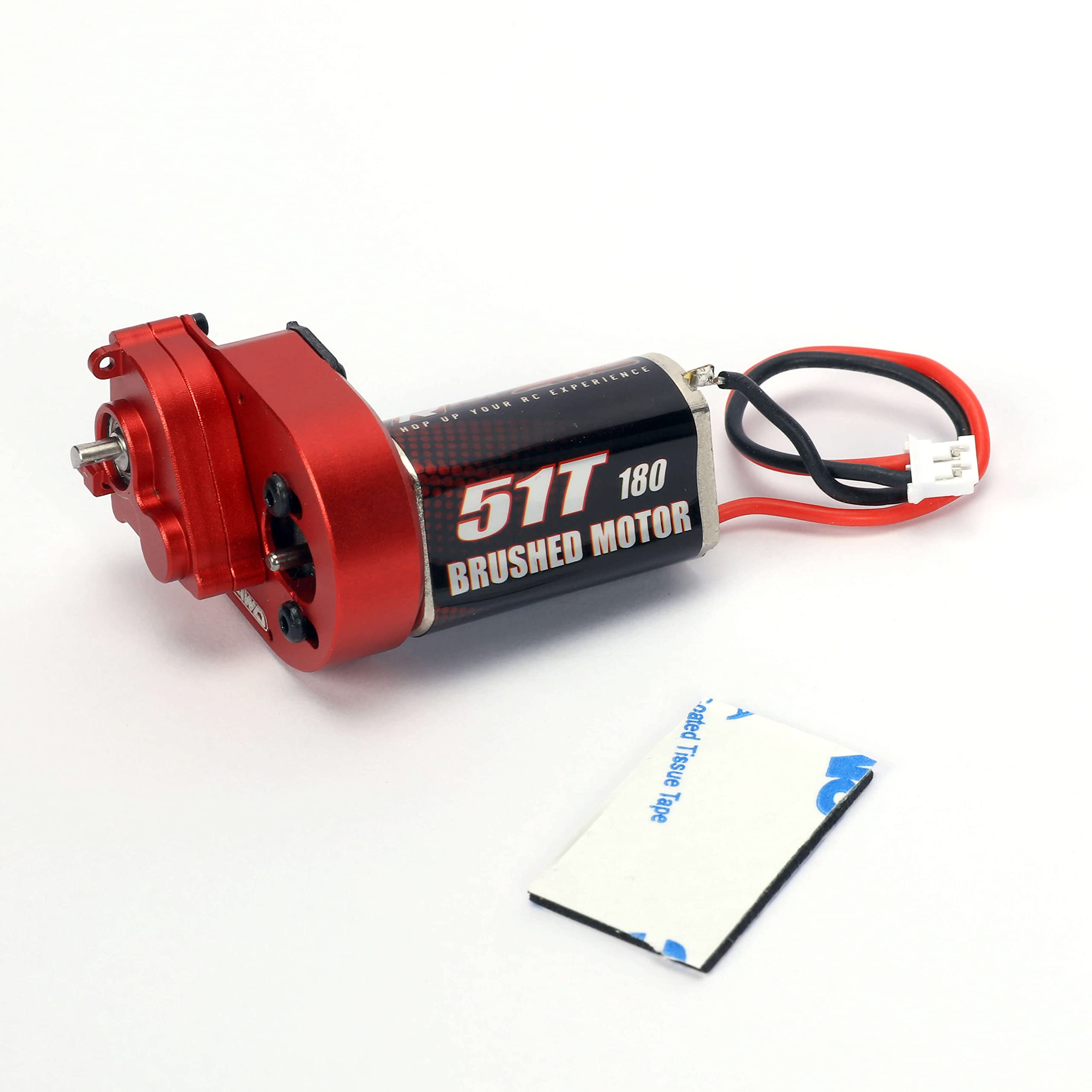 RCAWD Enhanced 180 Motor 51T Metal Gearbox Combo Transmission for Axial 1/24 Axial Scx24 Crawlers Upgrades Parts（Red）