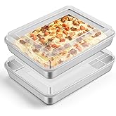 Leonyo Lasagna Pan with Lid, 10.5 x 8 x 2 Inch Rectangular Cake Pan with Lid, Stainless Steel Baking Sheet Brownies Casseroles Deep Tray for Toaster Oven, Focaccia, Fish, Chicken