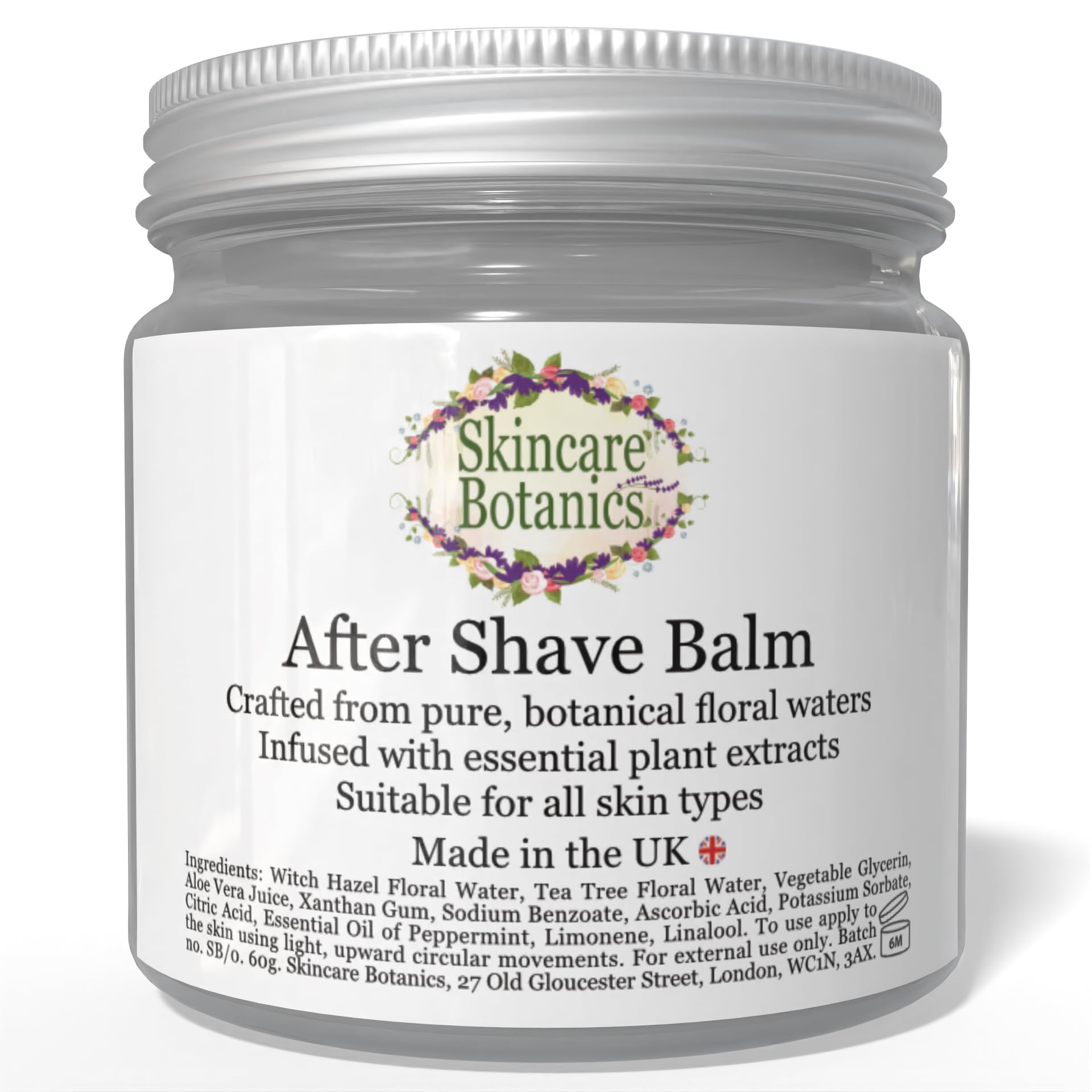 Skincare Botanics Organic & Natural After Shave Balm with pure Witch Hazel, Aloe Vera, Peppermint & Tea Tree