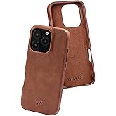 Wilken Leather Slim Phone Case Compatible with iPhone 16 Pro | Compatible with MagSafe & Wireless Charging | Premium Top-Grain Leather Cover with Metal Buttons (16 Pro, Brown)
