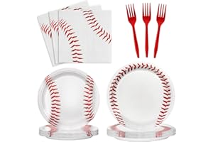 XIENBLOC 96pcs Baseball Party Plates Napkins Baseball Birthday Party Supplies Disposable Paper Tableware Set Sport Theme Baseball Party Decorations Kids Serve 24 Guests