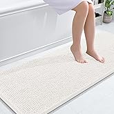 OLANLY Bathroom Rugs 59x24, Extra Soft Absorbent Chenille Bath Rugs, Rubber Backing Quick Dry, Machine Washable Bath Mats for Bathroom Floor, Tub and Shower, Home Decor Accessories, Ivory