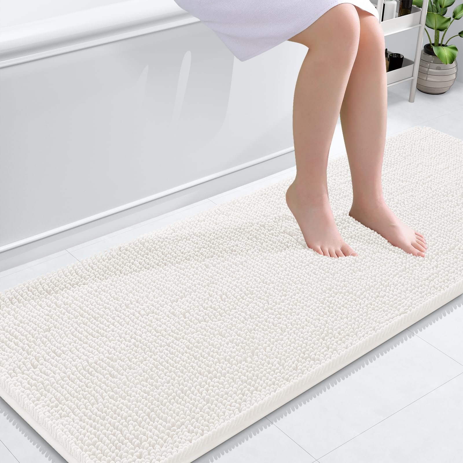 Photo 1 of OLANLY Bathroom Rugs 59x24, Extra Soft Absorbent Chenille Bath Rugs, Rubber Backing Quick Dry, Machine Washable Bath Mats for Bathroom Floor, Tub and Shower, Home Decor Accessories, Ivory