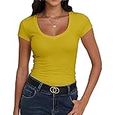 Roselux Women's V Neck Short Sleeve Workout Form Fitted Shirts Summer Tight Basic Top T-Shirt