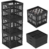 Taysisiter 18L Stackable Plastic Milk Crate, Collapsible Crate Cube, 3-Pack | Square Plastic Folding Storage Crates