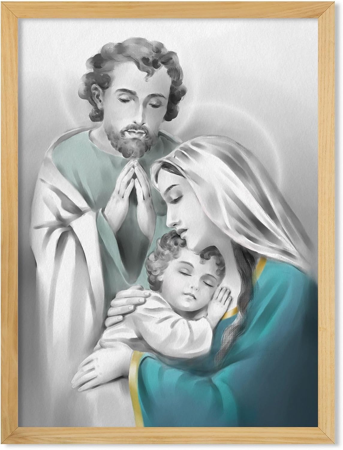 Paintings - Christian Nativity Scene Wall Art: Framed Jesus Picture Holy Family Poster Virgin Mary Painting Religious Catholic Decor 24