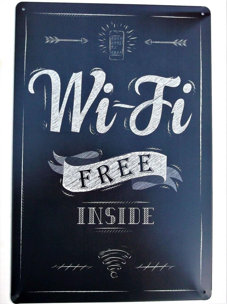 Free Wifi Retro Metal Tin Plate Signs Vintage Cafe Pub Bar Garage Retro Funny Metal Signs 8 X 12 Amazon Co Uk Kitchen Home