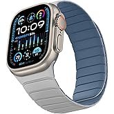 Sixmoat Double Sided Reversible Band Compatible with Apple Watch 49mm 46mm 45mm 44mm 42mm, Magnetic Wristband Soft Silicone Straps for iWatch Ultra 3 2 1 SE Series 11 10 9 8 7 6 5 4 3, Misty Grey Blue