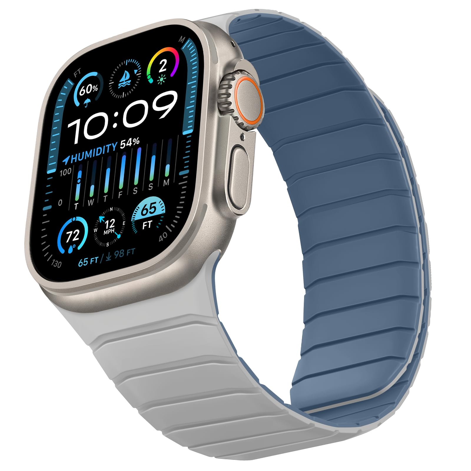 Sixmoat Double Sided Reversible Band Compatible with Apple Watch 49mm 46mm 45mm 44mm 42mm, Magnetic Wristband Soft Silicone Straps for iWatch Ultra 3 2 1 SE Series 11 10 9 8 7 6 5 4 3, Misty Grey Blue