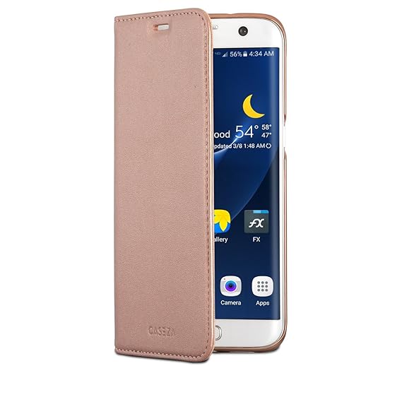 CASEZA Samsung Galaxy S7 Edge Kunstleder Flip Case Oslo Rose Gold - Ultra schlanke PU Leder Hülle Ledertasche Lederhülle für 