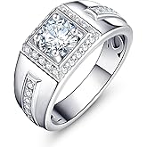 LOIPURI 1CT Moissanite Mens Wedding Band 14K/ White Gold Plated Engagement Ring Inner Hollow Out Comfort Fit Gift Size 8-12
