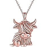 Fryneauy Cow and Highland Cow Necklace Sterling Silver S925 Jewelry Italian Horn Pendant for Women