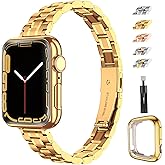 chuangshiji Compatible with Apple Watch Band 38mm 40mm 41mm, Women for iWatch Band Series 9/8/7/6/5/4/3/2/1/SE (S-Gold, 38mm/40mm/41mm)