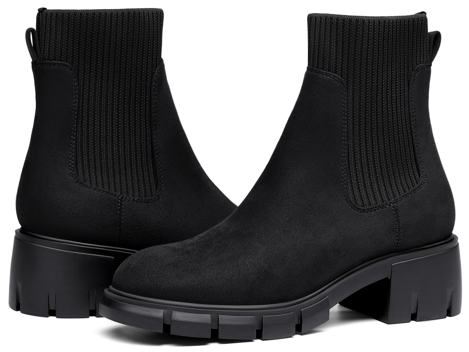 Photo 1 of **RUNS SMALL** Ruanyu Womens Platform Ankle Boots Elastic Chunky Block Heel Chelsea Booties Lug Sole Non-Slip Combat Shoes