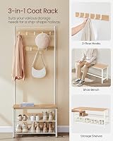 VASAGLE 3-in-1 Coat Rack with Shoe Bench Oak Cream HSR041W09 view 3