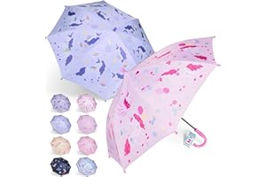 PROFASION 2 Pack Kids Umbrellas, Toddler Umbrella for Girls Age 3-10, with Larger 35" Arc Perfect Size, Windproof and UV/Sun Protection, with Easy-Grip Hook Handle, Unicorn Pink and Purple