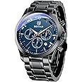 BY BENYAR Watches for Men Analog Watch Mens Watches Waterproof Watch Silver Watch Quartz Chronograph Date Men's Wrist Watches Stainless Steel Casual Luxury Gifts for Men Unique Mens Dress Watch