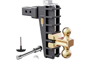 LOCAME Adjustable Trailer Hitch, Fits 2.5-Inch Receiver, 8-Inch Drop/Rise Drop Hitch, 28,000 LBS GTW-Tow Hitch for Heavy Duty Truck, Solid Ball Mount, LC0079